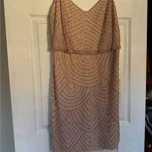 Adrianna Papell Art Deco Beaded Sleeveless Dress Blush NWT